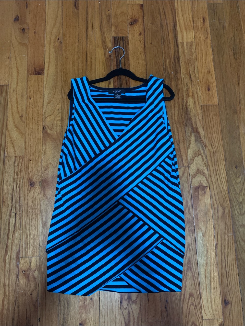 Vince Black & Blue Striped Sleeveless Wrap Top